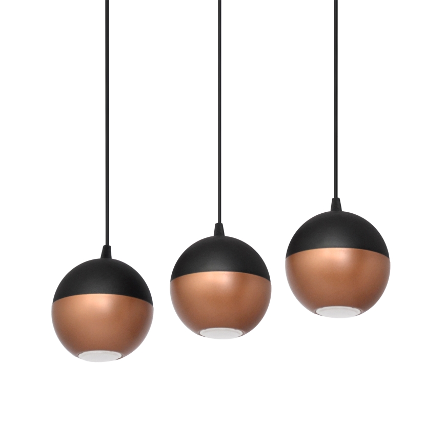 LED-kattokruunu johdossa MIDWAY 3xGU10/4,8W/230V musta/kupari