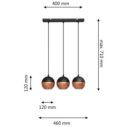 LED-kattokruunu johdossa MIDWAY 3xGU10/4,8W/230V musta/kupari