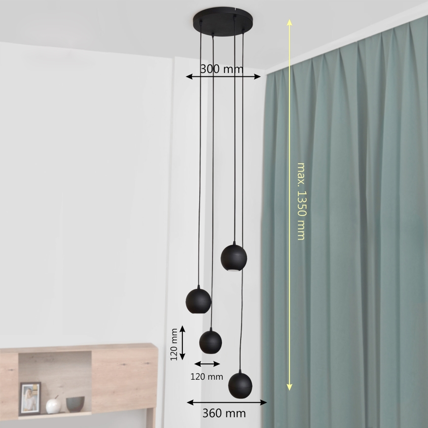 LED-kattokruunu johdossa MIDWAY 4xGU10/4,8W/230V musta
