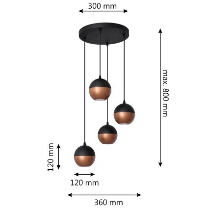 LED-kattokruunu johdossa MIDWAY 4xGU10/4,8W/230V musta/kupari