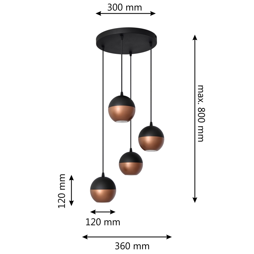 LED-kattokruunu johdossa MIDWAY 4xGU10/4,8W/230V musta/kupari
