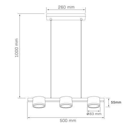 LED-kattokruunu johdossa MIRELLA 3xGX53/6W/230V musta