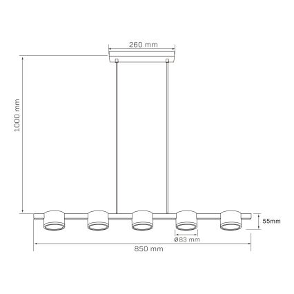 LED-kattokruunu johdossa MIRELLA 5xGX53/6W/230V musta