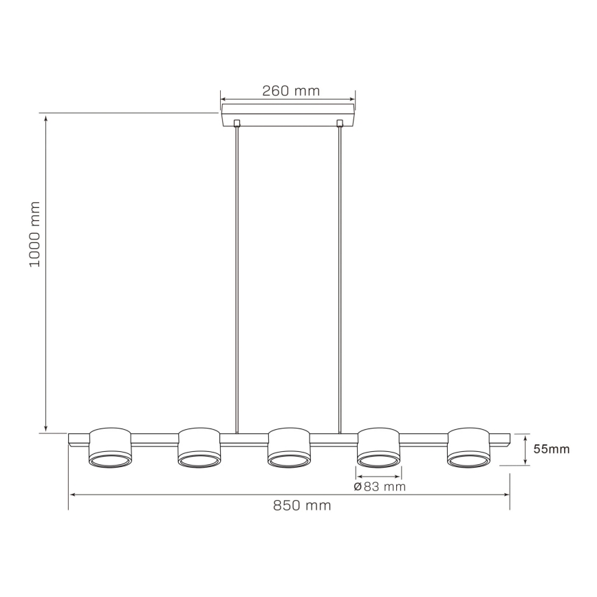 LED-kattokruunu johdossa MIRELLA 5xGX53/6W/230V musta