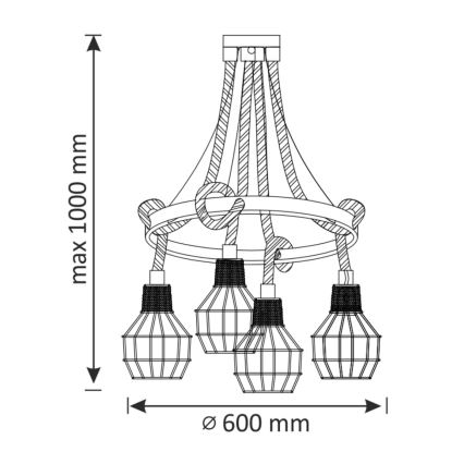 LED-kattokruunu johdossa ROPE ALEGRA 4xE27/10W/230V