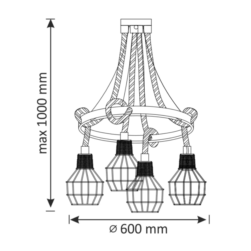 LED-kattokruunu johdossa ROPE ALEGRA 4xE27/10W/230V