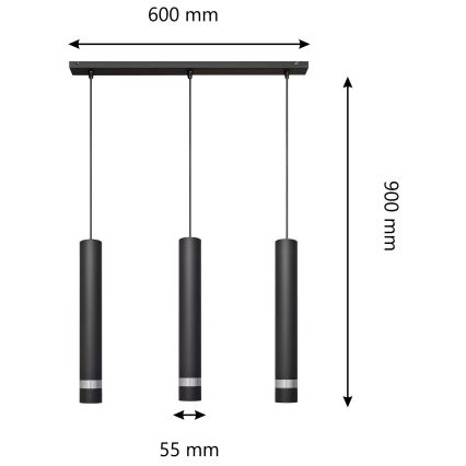 LED-kattokruunu johdossa TUBA 3xGU10/4,8W/230V musta/kiiltävä kromi