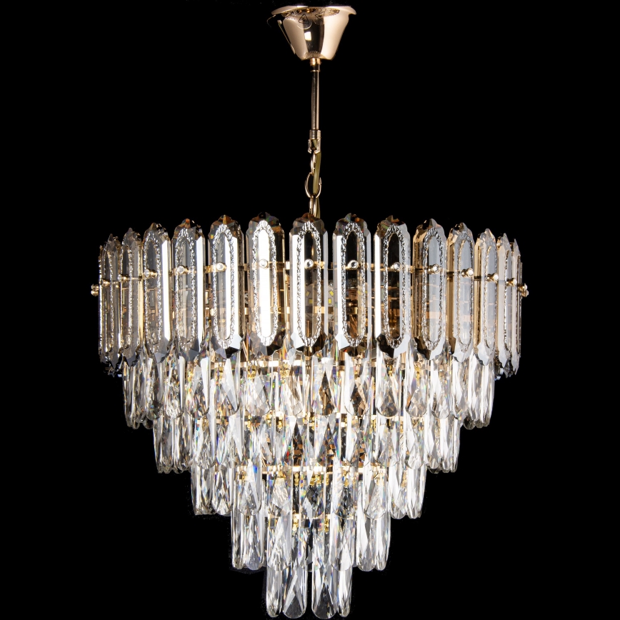 LED Kattokruunu ketjussa 9xE27/60W/230V + 6xLED/6W halkaisija 50 cm kulta