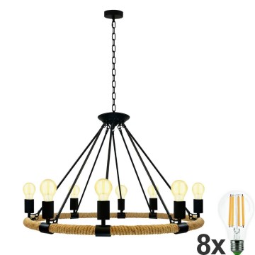 LED Kattokruunu ketjussa ROPE ARTHUR 8xE27/6W/230V