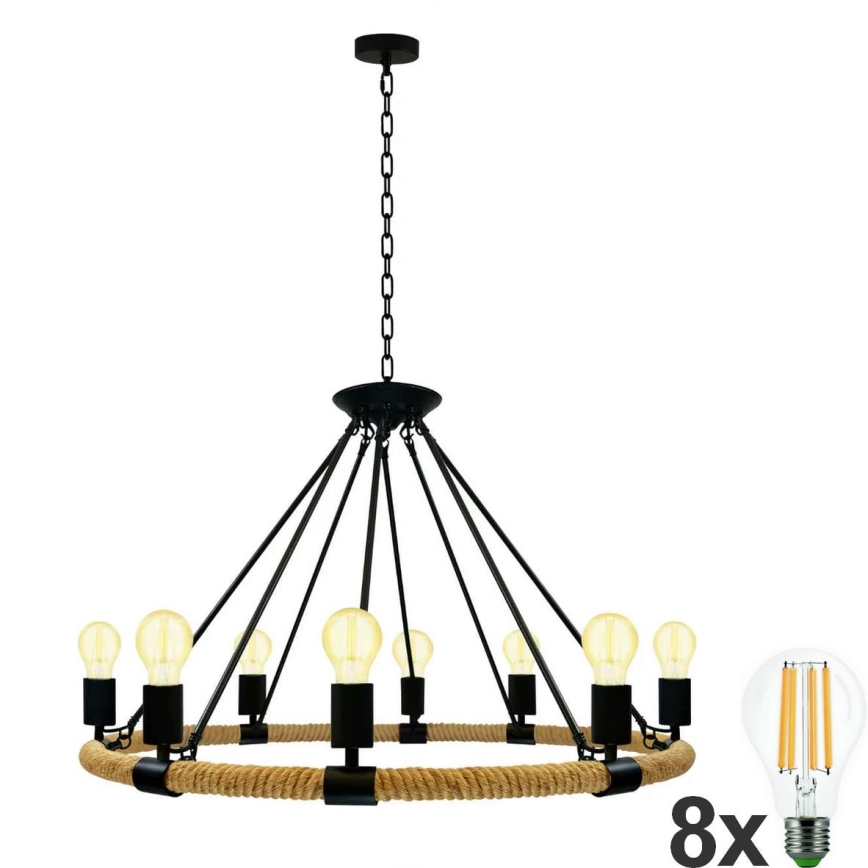 LED Kattokruunu ketjussa ROPE ARTHUR 8xE27/6W/230V