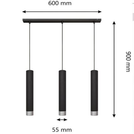 LED Kattokruunu narulla TUBA 3xGU10/4,8W/230V