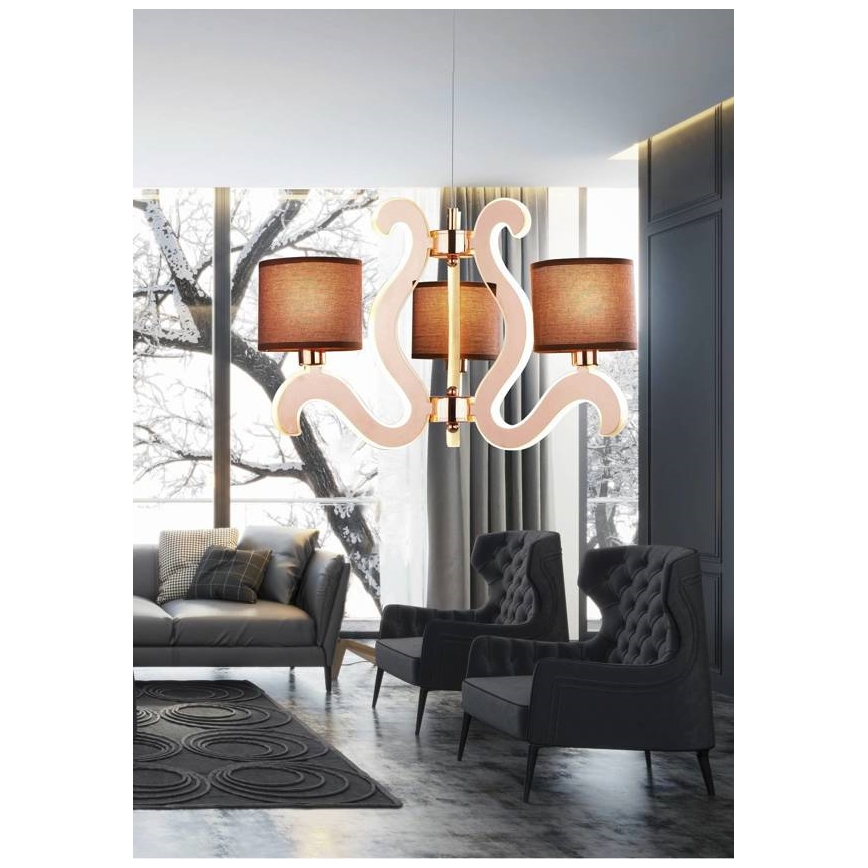 LED-kattokruunu nauhalla AMBROSIA 3xE14/40W/230V + LED/18,4W kupari