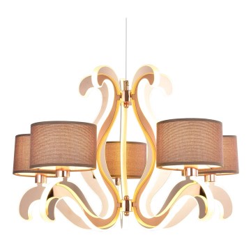 LED-kattokruunu nauhalla AMBROSIA 5xE14/40W/230V + LED/43W kupari