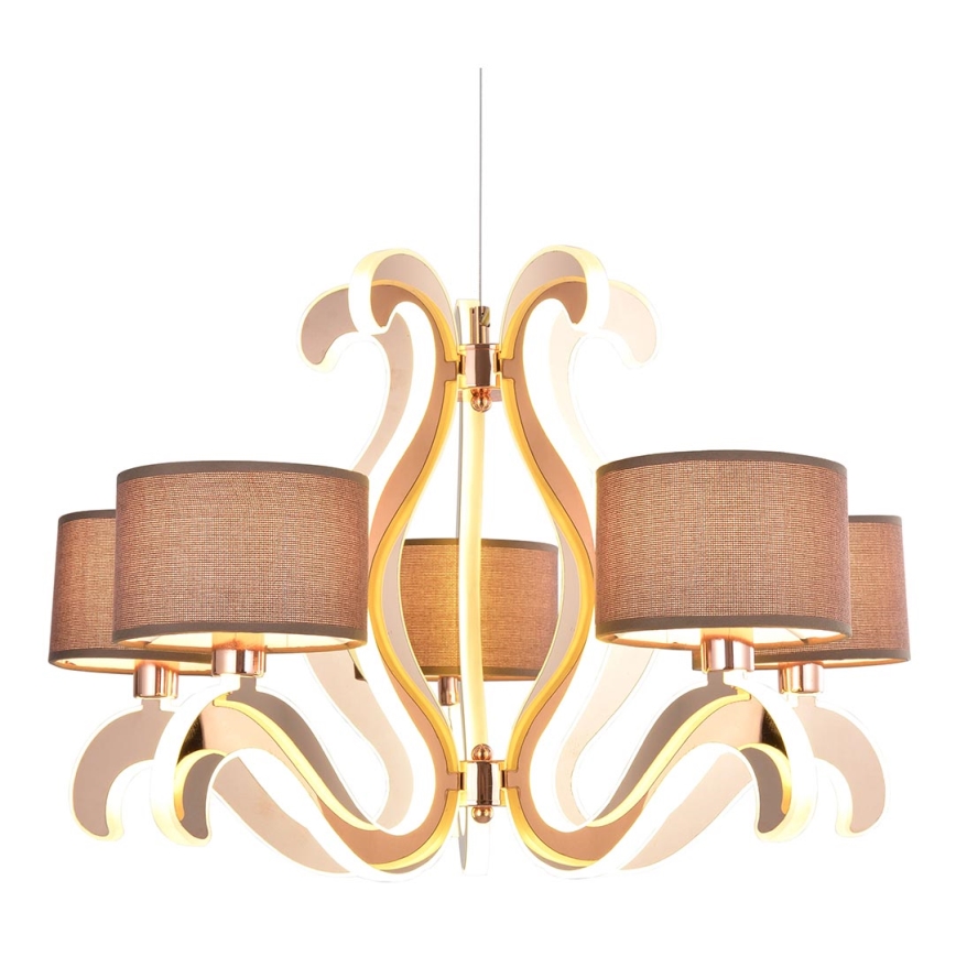 LED-kattokruunu nauhalla AMBROSIA 5xE14/40W/230V + LED/43W kupari