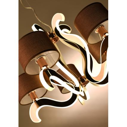 LED-kattokruunu nauhalla AMBROSIA 5xE14/40W/230V + LED/43W kupari
