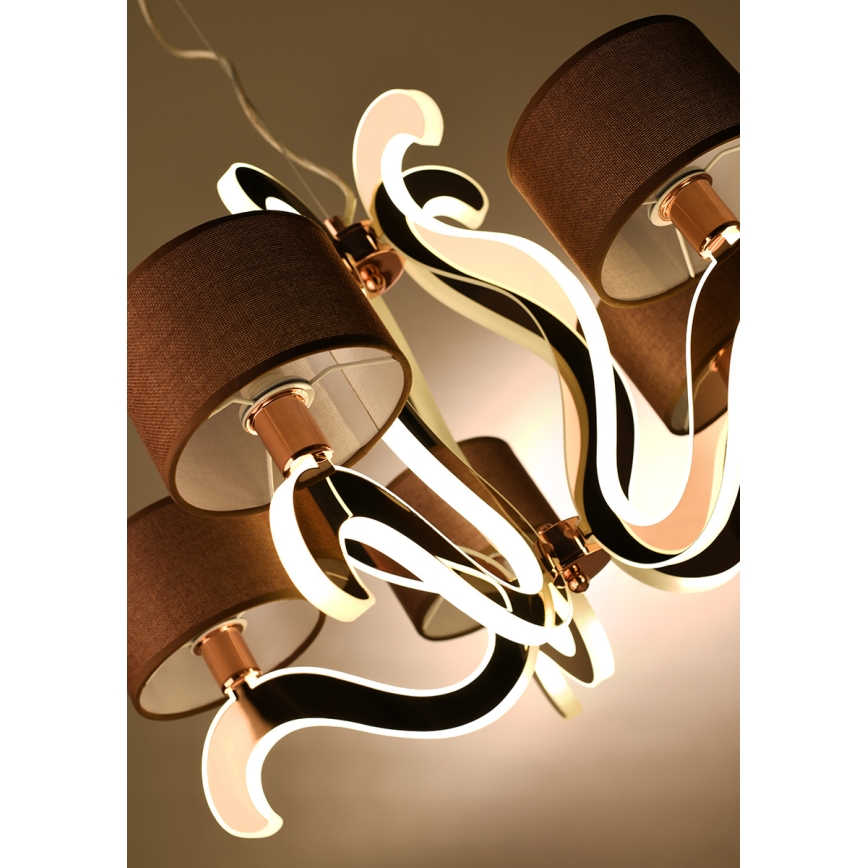 LED-kattokruunu nauhalla AMBROSIA 5xE14/40W/230V + LED/43W kupari