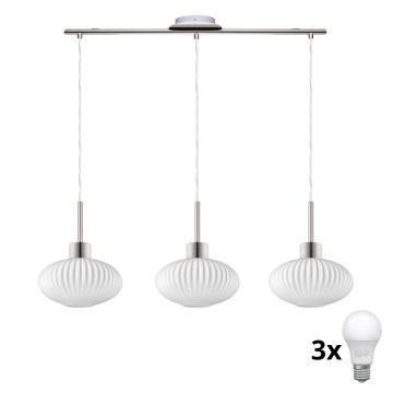 LED-kattokruunu vaijerilla HARMA 3xE27/60W/230V mattakromi/valkoinen