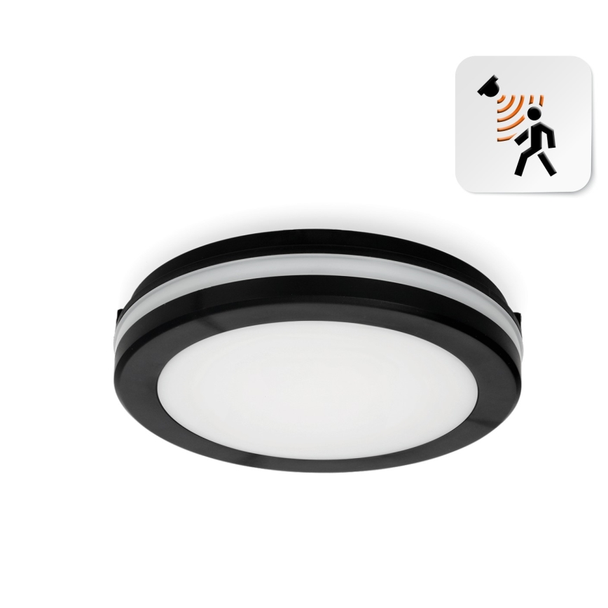 LED-kattovalaisin kylpyhuoneeseen anturilla LED/12W/230V 3000/4000/6500K IP65 halkaisija 20 cm musta + kauko-ohjaus