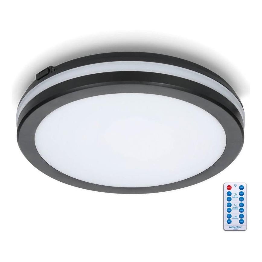 LED-kattovalaisin kylpyhuoneeseen anturilla LED/18W/230V 3000/4000/6500K IP65 halkaisija 30 cm musta + kauko-ohjaus