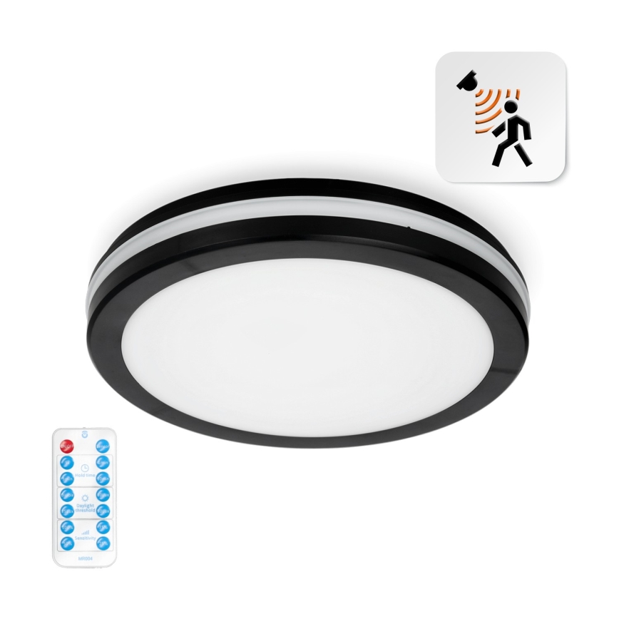 LED-kattovalaisin kylpyhuoneeseen anturilla LED/18W/230V 3000/4000/6500K IP65 halkaisija 30 cm musta + kauko-ohjaus