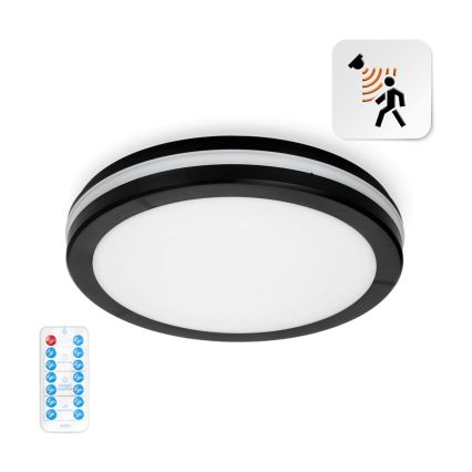 LED-kattovalaisin kylpyhuoneeseen anturilla LED/24W/230V 3000/4000/6500K IP65 halkaisija 30 cm musta + kauko-ohjaus