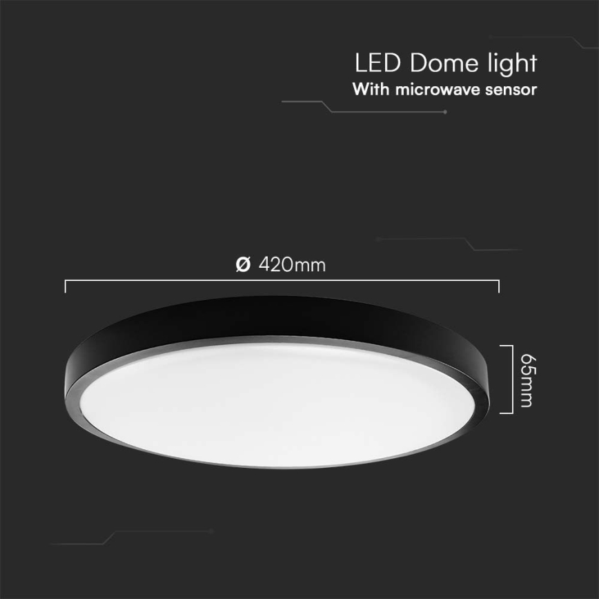 LED-kattovalaisin kylpyhuoneeseen anturilla LED/36W/230V 4000K IP44 musta + kauko-ohjaus
