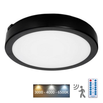 LED-kattovalaisin kylpyhuoneeseen anturilla NAIROS LED/24W/230V IP65 3000/4000/6500K halkaisija 30 cm musta + kauko-ohjaus