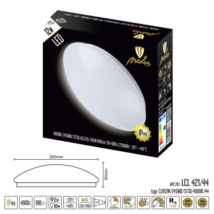 LED-kattovalaisin kylpyhuoneessa LED/12W/230V IP44
