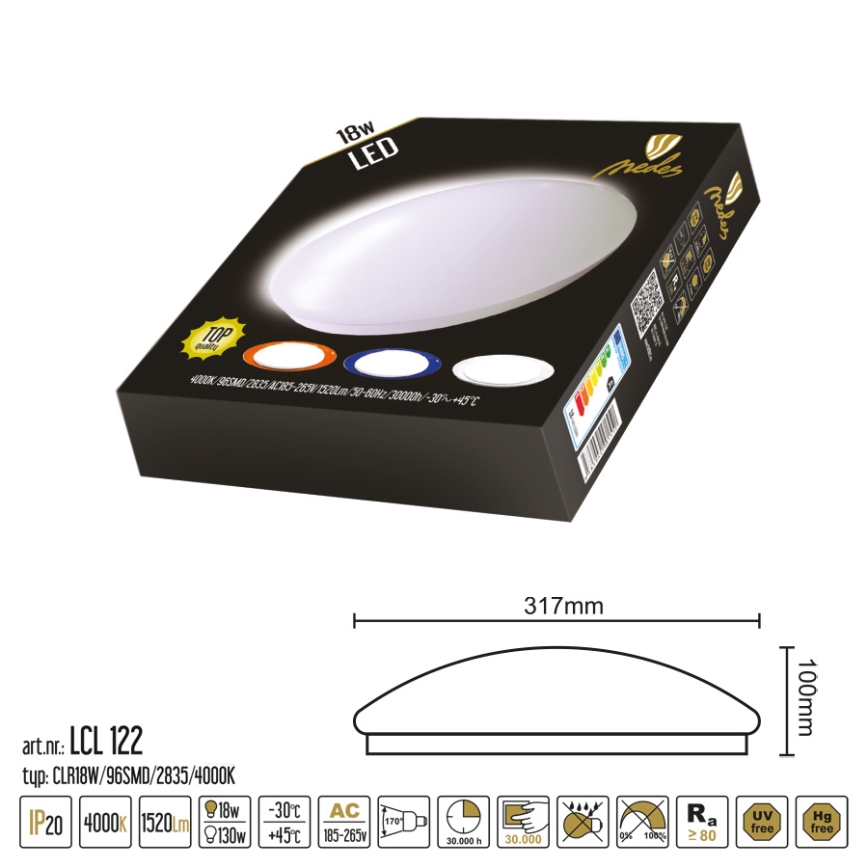 LED-kattovalaisin LED/18W/230V