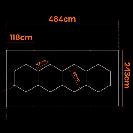 LED Kattovalaisin HEXAGON LED/384W/85-265V 4000K 484x243 cm CRI 90 IP54 valkoinen