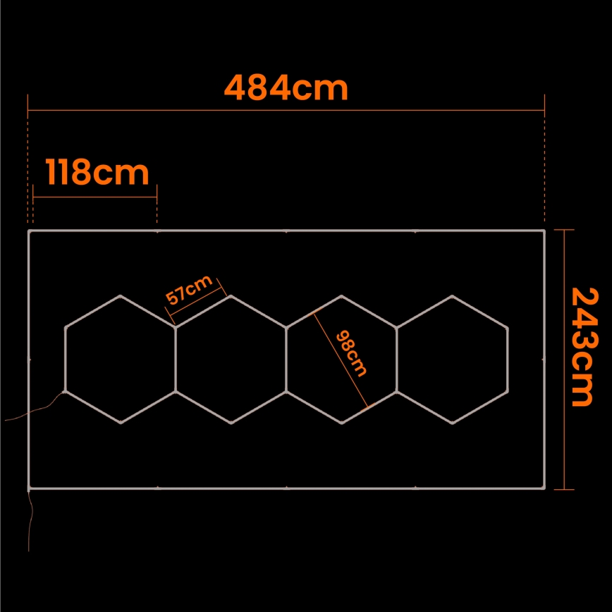 LED Kattovalaisin HEXAGON LED/384W/85-265V 4000K 484x243 cm CRI 90 IP54 valkoinen
