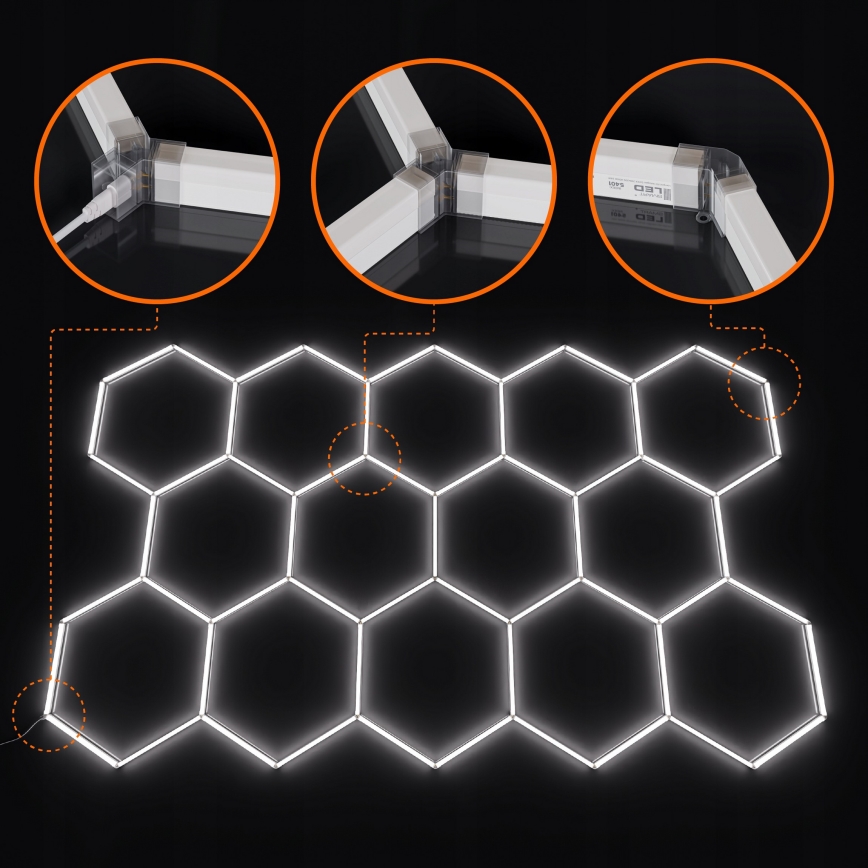 LED-kattovalaisin HEXAGON LED/456W/85-265V 4000K 522x298 cm Ra 90 IP54 valkoinen