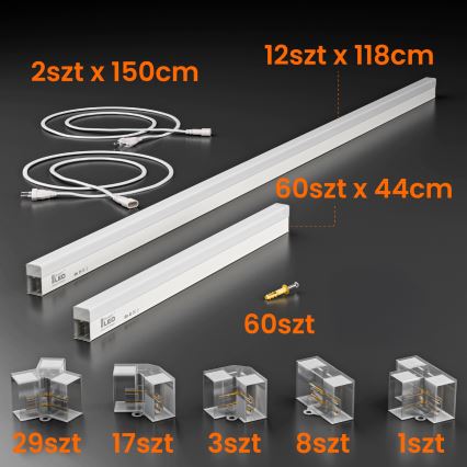 LED-kattovalaisin HEXAGON LED/696W/85-265V 6500K 484x243 cm CRI 90 IP54 valkoinen