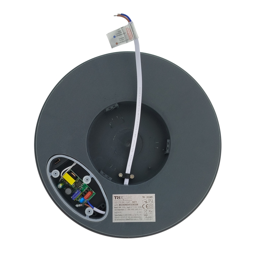 LED-kattovalaisin kylpyhuoneeseen liiketunnistimella LED/20W/230V 3000/4000/6500K Ø 23 cm IP54 antrasiitti