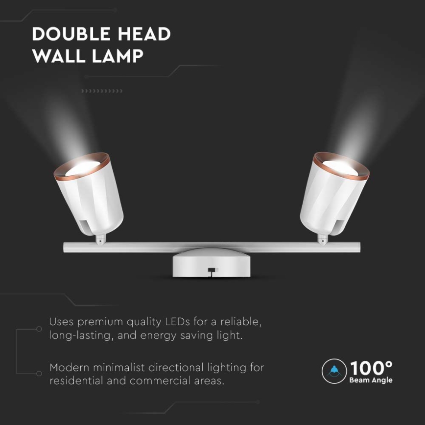 LED-kohdevalaisin 2xLED/5W/230V 3000K valkoinen