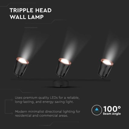 LED-kohdevalaisin 3xLED/5W/230V 3000K musta