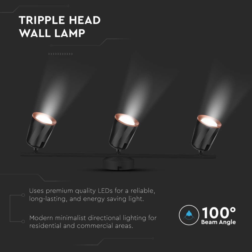 LED-kohdevalaisin 3xLED/5W/230V 3000K musta