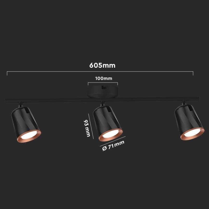 LED-kohdevalaisin 3xLED/5W/230V 3000K musta