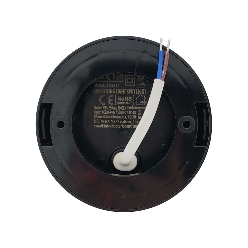 LED-kohdevalaisin 9 W, 230 V, halkaisija 9 cm, musta