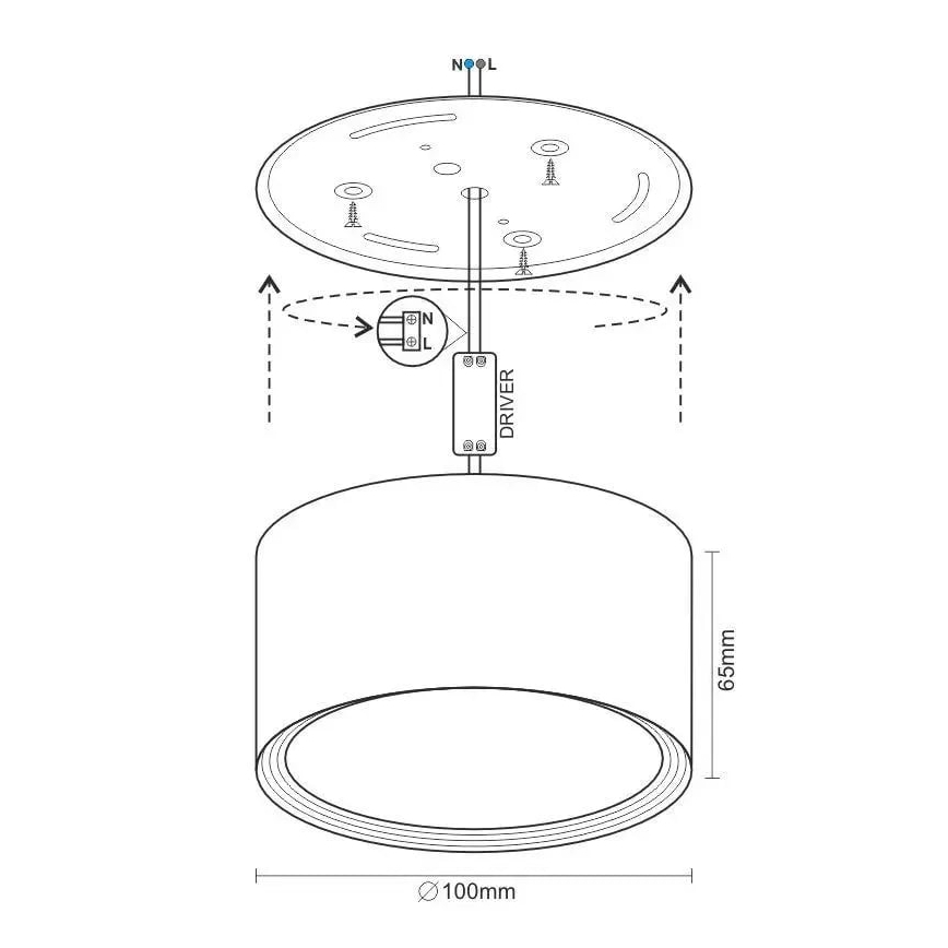 LED-kohdevalaisin LED/12W/230V 4000K halkaisija 10 cm musta