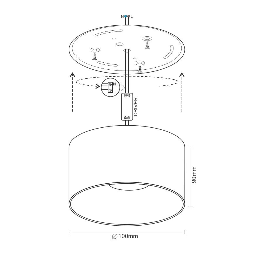 LED-kohdevalaisin LED/16W/230V 4000K halkaisija 10 cm musta