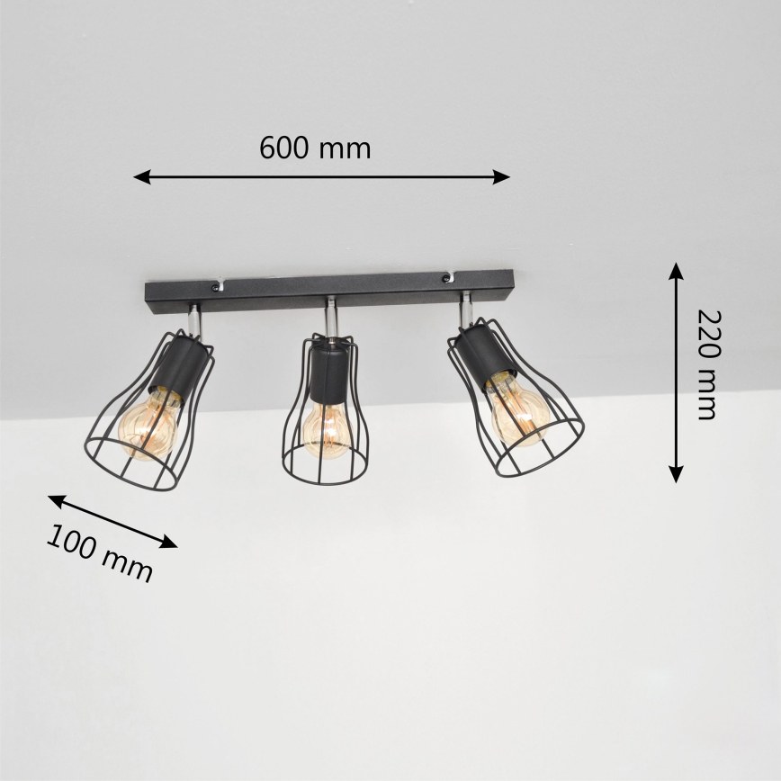 LED Kohdevalo TUBE II 3xE27/15W/230V musta