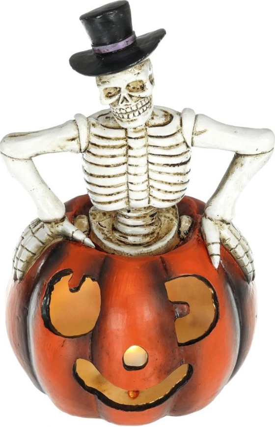 LED Koriste HALLOWEEN LED/2xLR44/lämpimänvalkoinen luuranko kurpitsassa hartsi