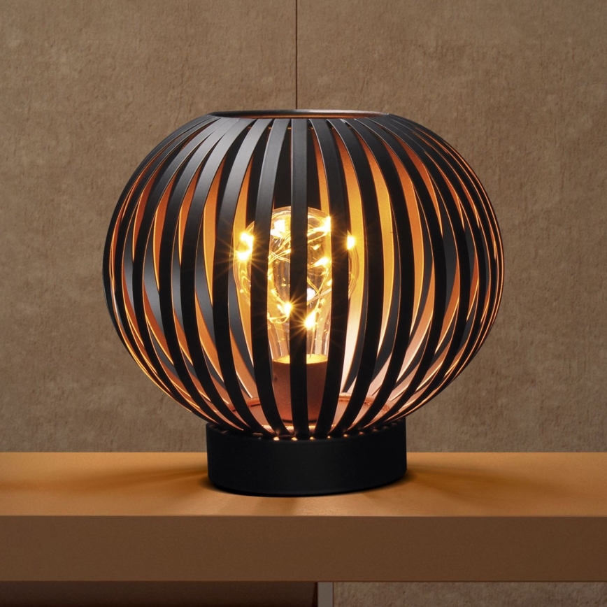 LED Koristeellinen pöytävalaisin LED/3xAA musta/kupari