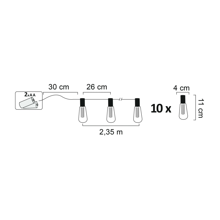 LED-koristeketju EDISON 2,65 m 10xLED/2xAA