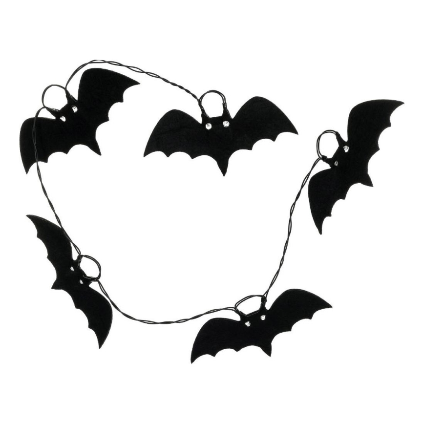 LED-koristeketju HALLOWEEN 10xLED/2xAA/lämpimänvalkoinen 1,3m lepakoita