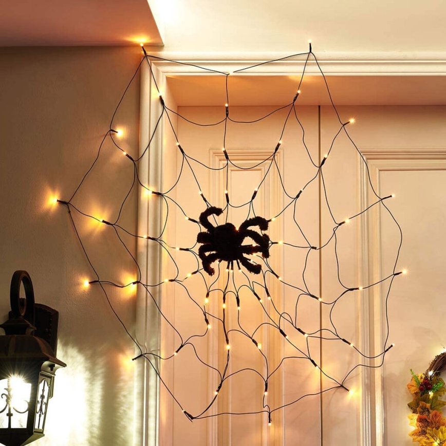 LED Koristeketju HALLOWEEN LED/5V/8 toimintoa hämähäkinverkko + kaukosäädin