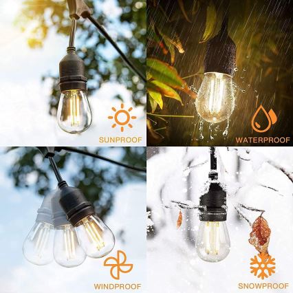 LED koristeketju ulkokäyttöön 15xE27/1W/230V 15 m IP65 musta