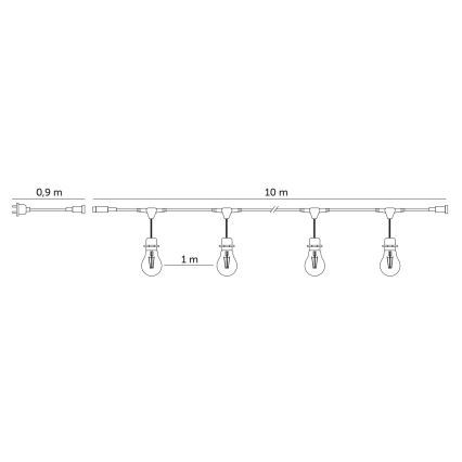 LED koristeketju ulkokäyttöön BAJA ST64 10xE27/1W/230V 10,9m IP44 lämpimänvalkoinen