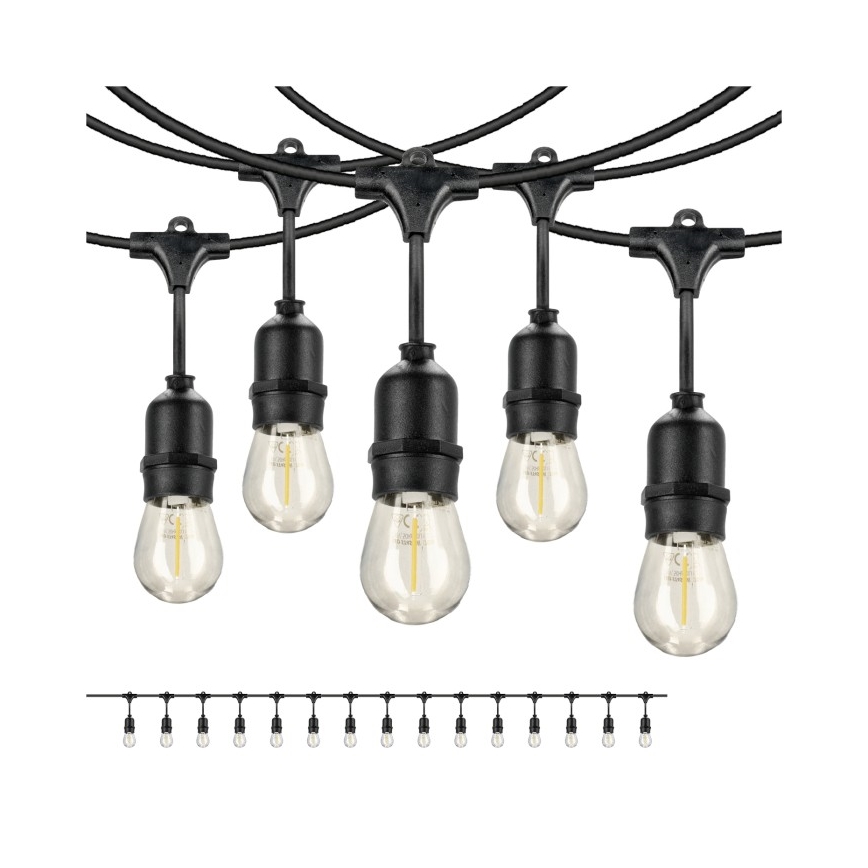 LED koristeketju ulkokäyttöön BAJA ST64 15xE27/1W/230V 15,9m IP44 lämpimänvalkoinen